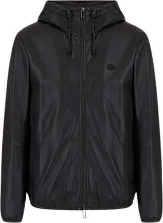 Emporio Armani Full Zip Hooded Blouson - Heren - Zomerjassen - Zwart - 4XL - Leer - Jassen