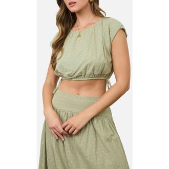 Blu Pepper Side Tie Swiss Dot Crop Top in Olive at Nordstrom Rack, Size Medium