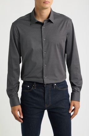Bugatchi James OoohCotton Microprint Button-Up Shirt in Black at Nordstrom, Size Xxx-Large