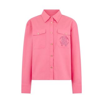Roberto Cavalli Shirt met strass logo - Dames - Overhemden - Roze - M - Leer - Overhemden