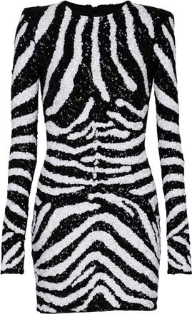 Balmain Korte tweekleurige paillettenjurk Zebra - Dames - Feestkleedjes - Zwart - M - Pailletten - Kleedjes