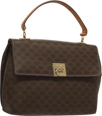 Celine Macadam Handbag Macadam With Leather Brown Canvas Handbag (Pre-Owned)