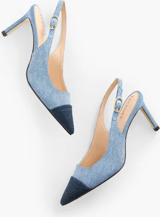 Talbots Elena Denim Slingback Pumps - Blue/Dark - 6 1/2 M - 100% Cotton Talbots