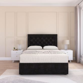 Sloomy Montana Plush Velvet Memory Foam Bed Set With No Drawers, Mattress & Headboard in Black | Size: Single