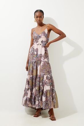 Karen Millen Printed Paisley Maxi Cotton Woven Sun Dress