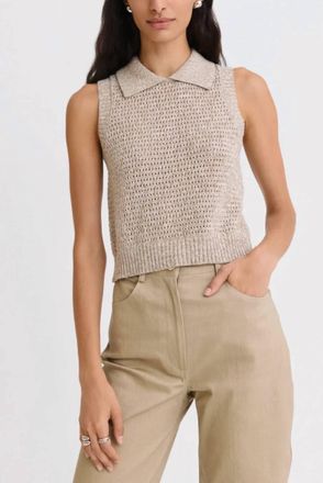 Matthew Bruch Cable Mesh Collared Tank Top In Taupe