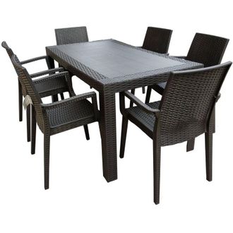 Gardenia Gardenia Dimaplast2000 AMZ004 Set Top Tavolo e 6 Poltrone in Resina Effetto Rattan da Giardino, Antracite, 140x80x72 cm