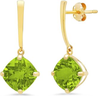MAX + STONE 14k Yellow Gold Solitaire Cushion-Cut Gemstone Drop Earrings (8mm)