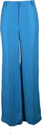 Kaos Turquoise Wide-Leg Viscose Linen Pants With High Waist And Textured Finish