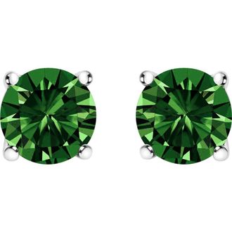 House of Brilliance 14K Gold 1 1/2 Cttw Lab Grown Green Diamond Classic Solitaire Stud Earrings in White at Nordstrom