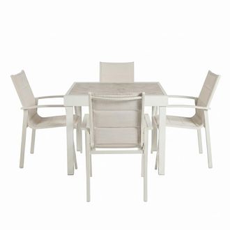 ED&Egrave;N JARD&Iacute; Conjunto de mesa y sillas para jard&iacute;n cuadrada Blanco envejecido