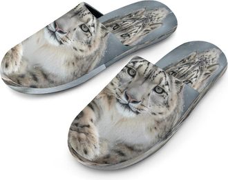 Generic Runny Snowy Leopard Mens Cozy Memory Foam Slippers Warm Cotton House Shoes Comfy Slipper for Indoor Outdoor