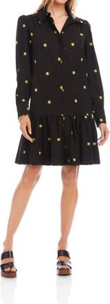 Karen Kane Long Sleeve Embroidered Ruffle Hem Dress In Black