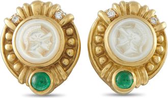 Judith Ripka 18K Yellow Gold Diamond, Emerald, and Mother of Pearl Clip-On Earrings JR11-060526
