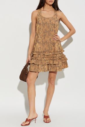 Ganni Dress With Ruffles, Womens, Brown