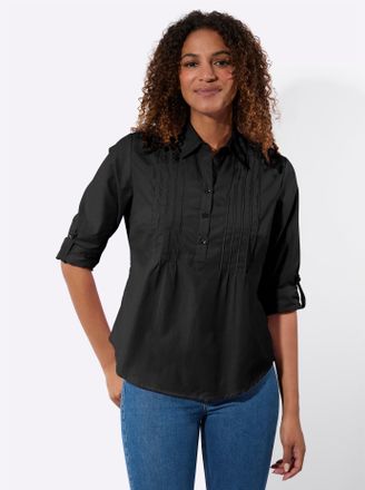 Casual Looks Langarmbluse CASUAL LOOKS, Damen, Gr. 36, schwarz, 50% Baumwolle, 50% Polyester, unifarben, Blusen Langarmbluse