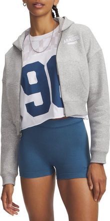 Under Armour Icon Fleece Crop Hoodie in Gray Light Heather /White at Nordstrom, Size Xx-Large