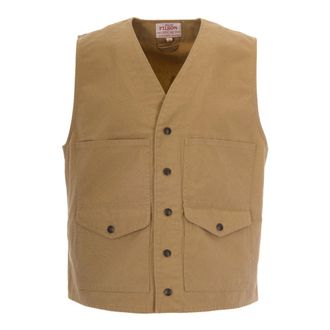 Filson Vests, male, Brown, Size: S Button Pocket Cotton Gilet