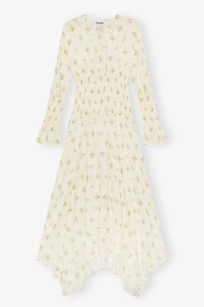 Ganni White Dress in Printed Viscose - Size 8/10