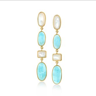 Ross-Simons Mother-Of-Pearl and Larimar Drop Earrings in 18kt Gold Over Sterling
