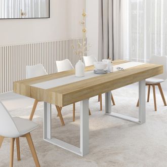 IDMarket Idmarket - Mesa De Comedor Extensible Phoenix 4-8 Personas Madera Y Blanco Banda Central Blanca 160-200 Cm