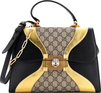 Gucci Osiride GG medium leren tas met handgreep en gecoat canvas - Zwart
