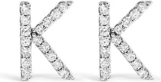 House of Brilliance 10K Gold 1/10 Cttw Diamond Initial A to Z Stud Earring in White Gold | K at Nordstrom