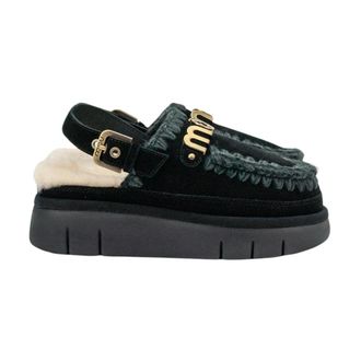 Mou Schoenen, Dames, Zwart, 40 EU, Wol, Bounce Clog Back Strap Letter Logo