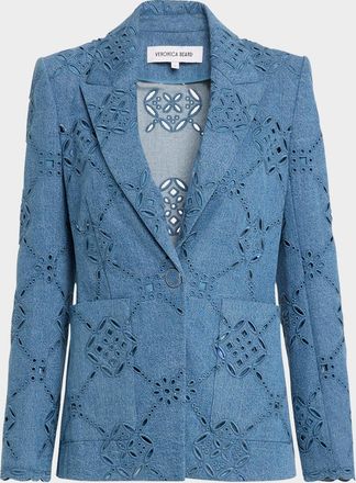 Veronica Beard Naira Single-Button Eyelet Denim Jacket