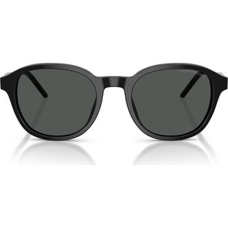 Emporio Armani 51mm Pillow Sunglasses in Shiny Black /Dark Grey at Nordstrom