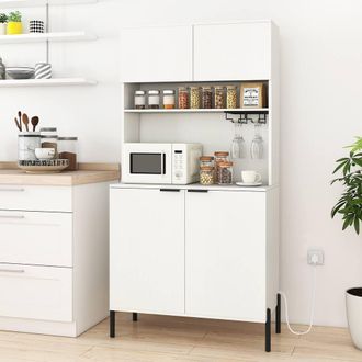 Costway Costway 164cm Kitchen Pantry Cabinet Kitchen Storage Hutch w/Charging Station in White