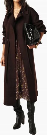 BA&SH Kate Midi Tie-Waist Coat In Chocolat