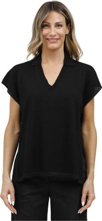 Gran Sasso Mouwloze polo met V-hals en lurex bies - Dames - Blouses - Zwart - XS - Katoen - Overhemden