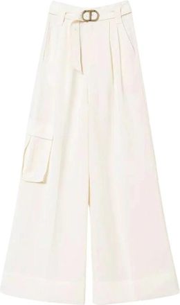 Twinset Wide Leg Linnen Broek - Dames - Wijde Broeken - Wit - XS - Linnen - Broeken