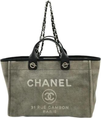 Chanel Pre-owned Canvas Tote Bag - Dames - Vintage Shopper - Grijs - ONE Size - Vintage