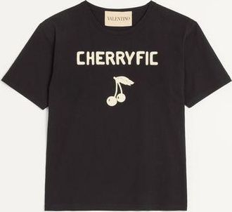 Valentino Cotton T-Shirt With Cherryfic Print Man BLACK/BUTTER 3XL