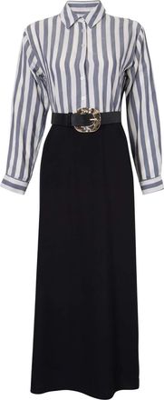 Trendyol Modest Dames Donkerblauw Gestreept Maxi Lang Blousejurk Modest Jurken