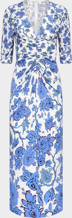 Diane Von F&uuml;rstenberg Alba Ruched Floral-Print Maxi Dress