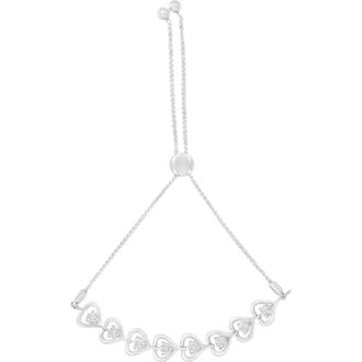 House of Brilliance Silver Diamond Woven Heart Bolo Bracelet in White at Nordstrom