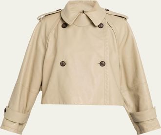 Giorgio Armani Leather Double-Breasted Boxy Trench Jacket