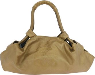 Loewe Anagram Logo Nappa Aire Hand Bag Leather Gold Leather Handbag (Pre-Owned)