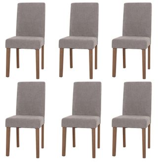 Hhg [nunca Usado] Lote De 6 Sillas De Comedor Littau, Silla De Cocina Respaldo Alto, Tela/textil Chenilla Madera, Gris Claro, Patas Color Natural