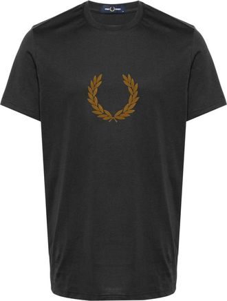 Fred Perry Donkergrijze Flocked Laurel Wreath T-shirt - Heren - T-shirts - Grijs - S - Katoen - Tops