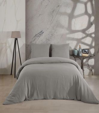Blanc Avenue Juego de funda de edredón 240x220 cm+ 2 fa de gasa de algodón-gris