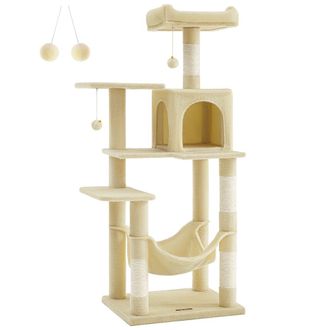FEANDREA &Aacute;rbol para gatos de 143 cm con postes rascadores de color beige