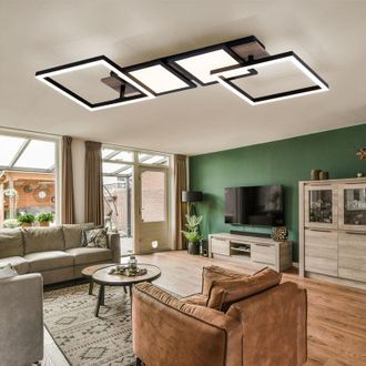 ETC Shop Plafoniera led plafoniera effetto legno lampada da soggiorno nera con elementi mobili, metallo, 36W 2100lm bianco caldo, LxLxA 100x27x11 cm