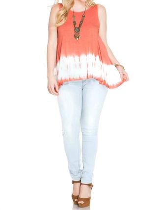 She + Sky Tie Dye Sleeveless Tank - Plus In Coral