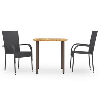 vidaXL Juego De Comedor Para Jard&iacute;n 3 Piezas Rat&aacute;n Sint&eacute;tico Negro Vidaxl