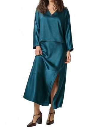Lilla P Satin Slit Front Skirt In Neptune