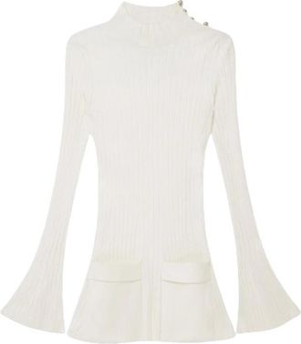 Stella McCartney Witte Mini Jurk met Ribbels en Uitlopende Mouwen - Dames - Longsleeves - Wit - M - Tops